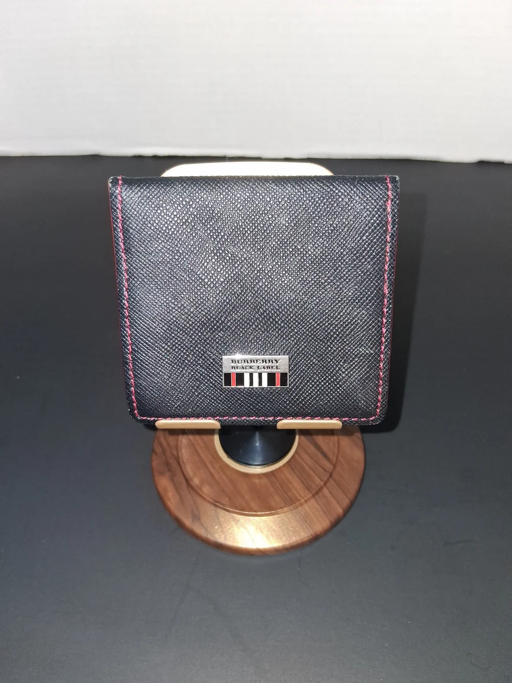 Burberry Black Label Black Leather Card & Key Holder with Red Stitching